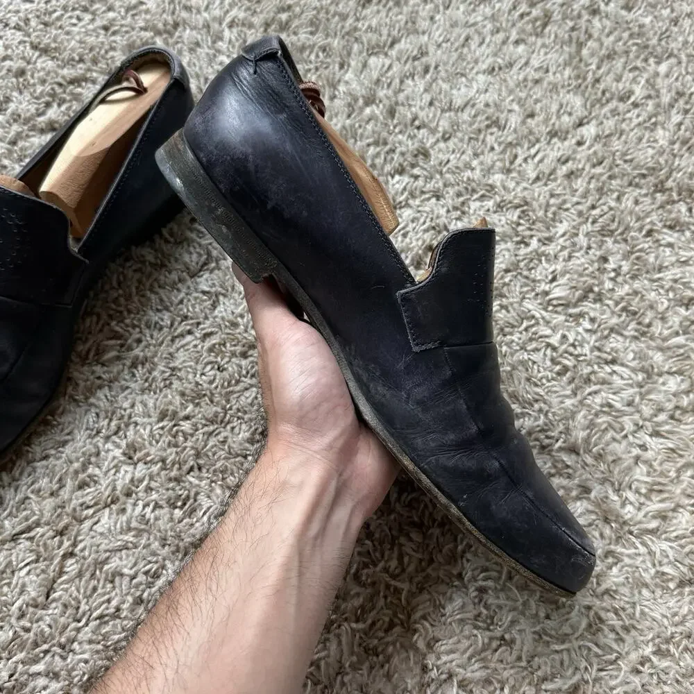 Vintage Gucci GG Monogram Punched Leather Loafers Slip On Black Men’s Size 9 D